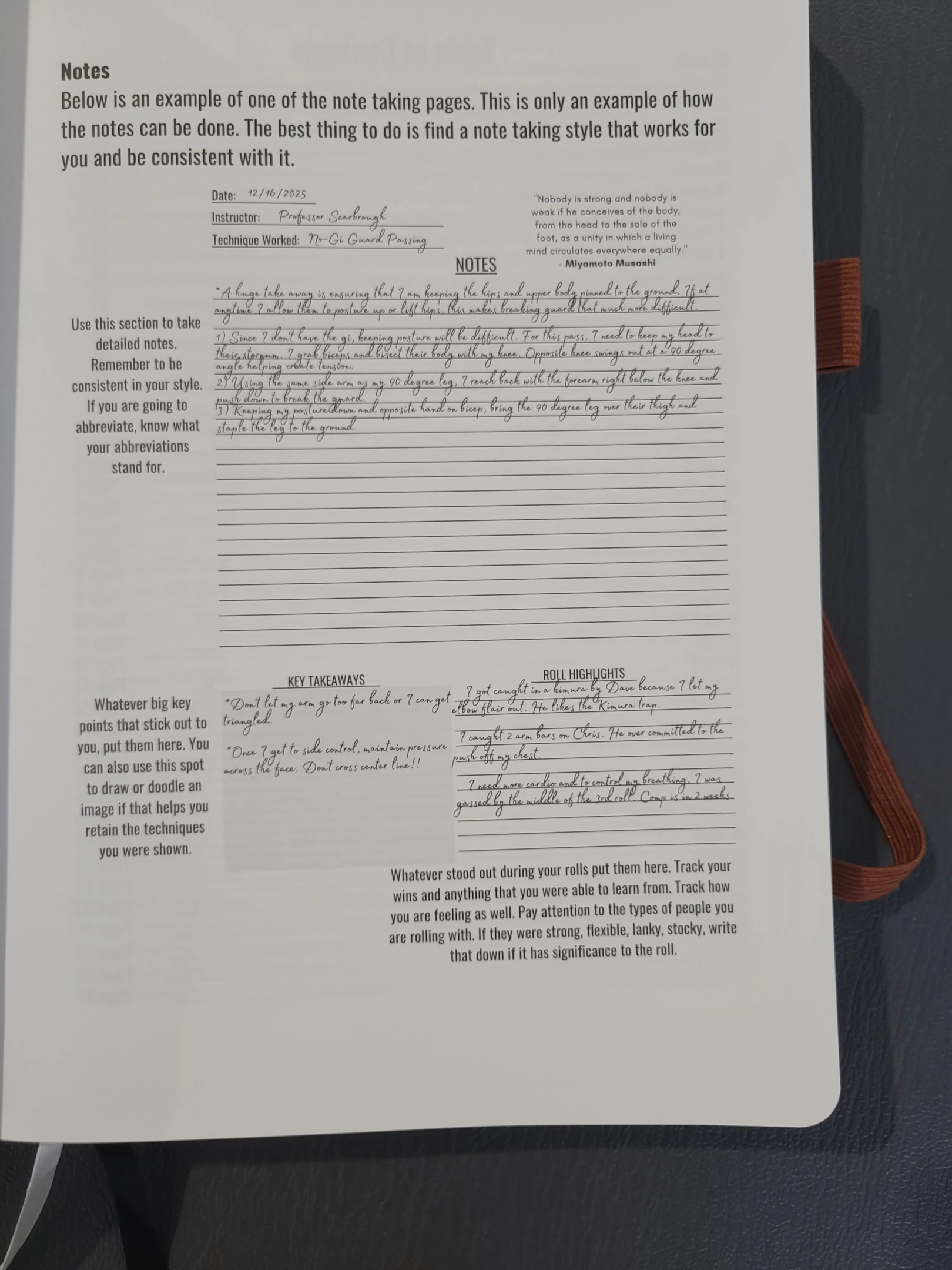 write your rolling stuff down, bjj notesbook